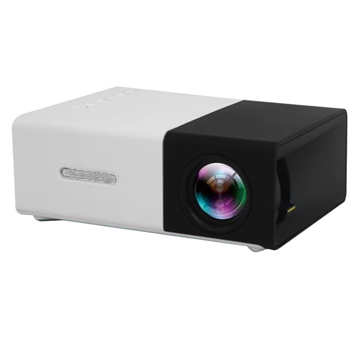 SIKS LED видео проектор, Мини преносим, 1080P, Full HD True Color Display, 600 lm, Поддържа карта, Черно/бяло