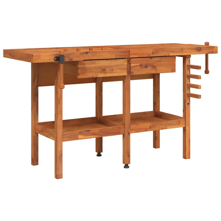 Работна маса с чекмеджета и менгемета vidaXL, 162x62x83 см, акация масив, 23.8 Kg