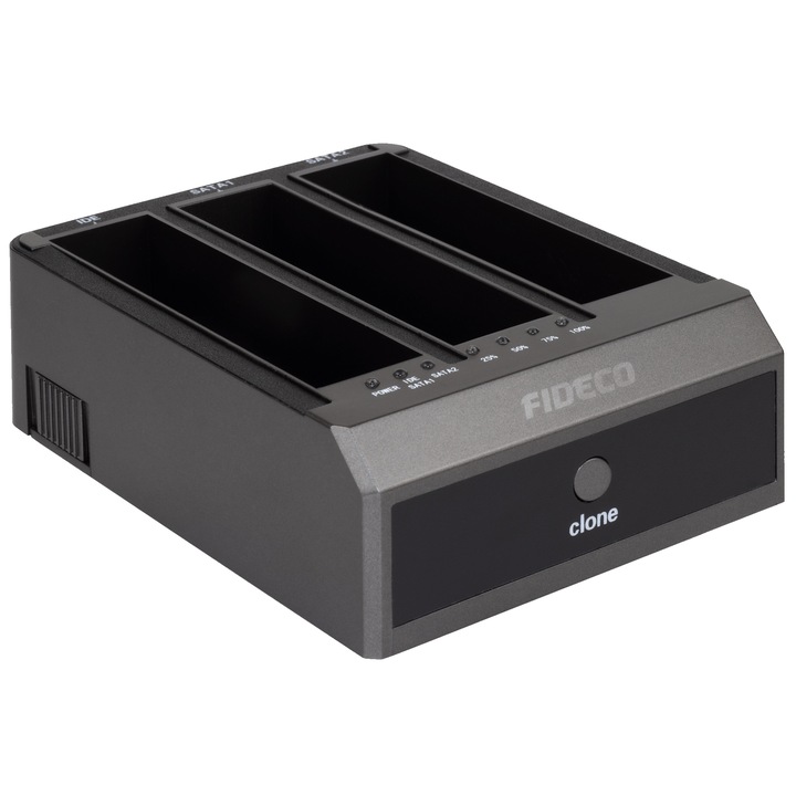 Докинг станция, 3 порта, Съвместим с USB 3.1 2,5/3,5 инча Sata III Hdd/Ssd Ide, Функция за клониране, Захранване 12V 3A