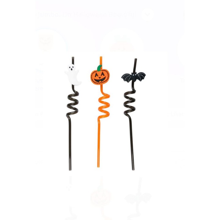 Paie din Plastic Reutilizabile Spiralate Halloween Dovleac Liliac 6x270mm