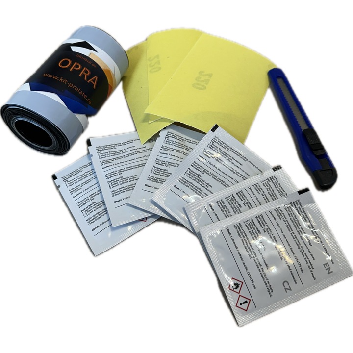 Комплект за ремонт на брезент за ремаркета, черен, ролка 220 см х 10 см, екстра здрава лепенка