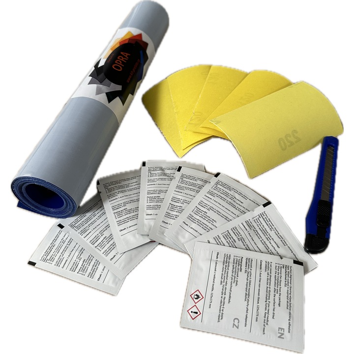 Set reparatii prelate remorci auto, albastru, rola 220 cm x 32 cm, petic extra puternic autoadeziv