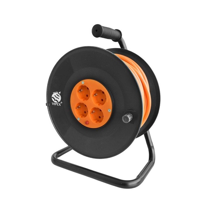 Електрически удължител на макара 3Х2.5мм дължина 20м 4 шуко гнезда Черен