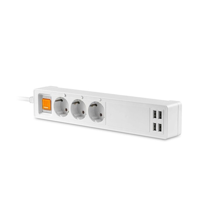 Prelungitor Smart 3 prize, 4xUSB, intrerupator, 3680W, control Wi-Fi, lungime 1.8 m