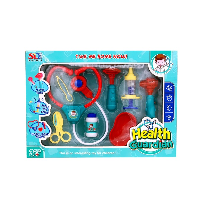 Set de doctor cu 8 piese din plastic, cu sunet si lumina