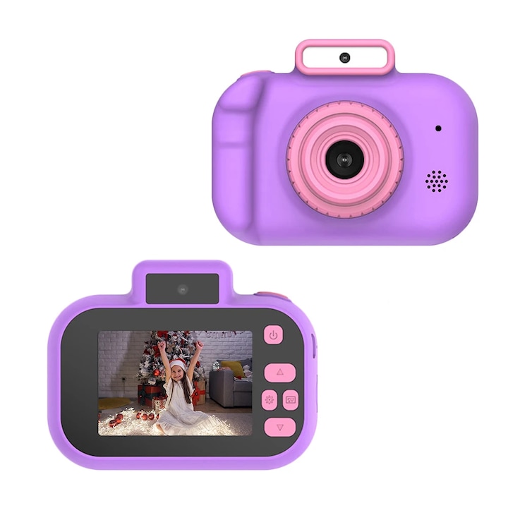 Дигитален детски фотоапарат STELS Q100, Дигитална камера, Снимки, Видео, Игри, 64GB SD карта, Лилав