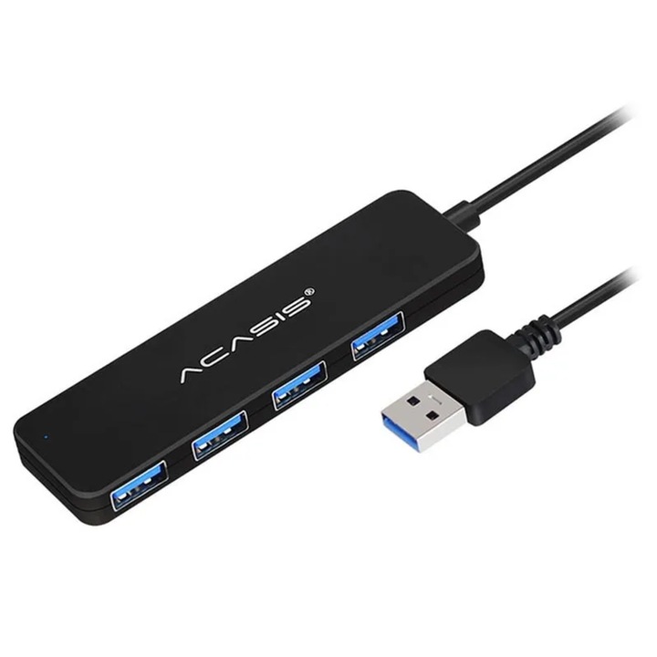 ACASIS USB Hub 4 USB 3.0 portok, Sebesség 5 GB, LED kijelző, Kábel hossza 120 cm