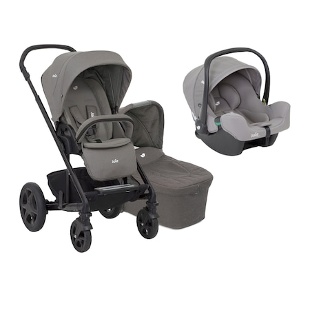 Carucior pentru copii multifunctional 3 in 1 Chrome Foggy Gray (Carucior Chrome Foggy Gray + Landou Chrome Foggy Gray + scoica i-Snug Gray Flannel), Joie