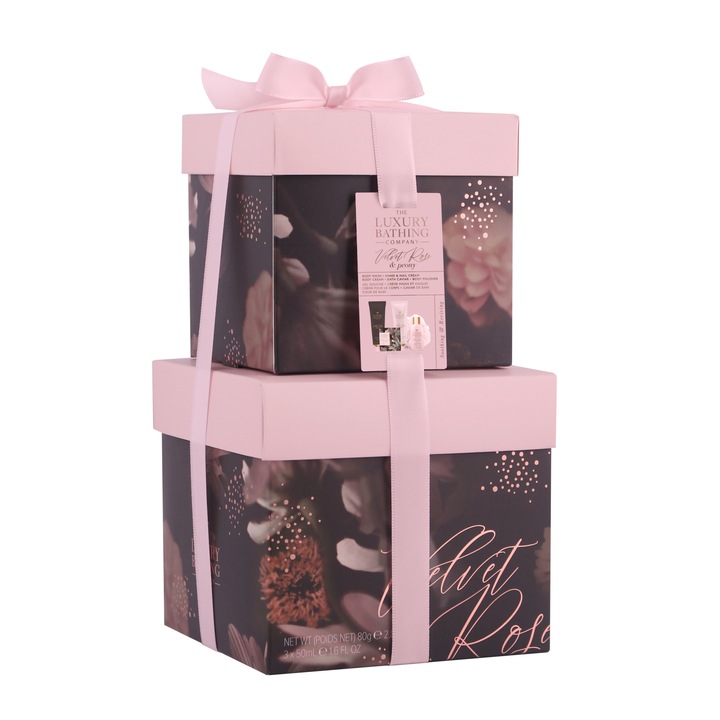 Подаръчен комплект Grace Cole, Кадифена Роза и Божур, 5 продукта