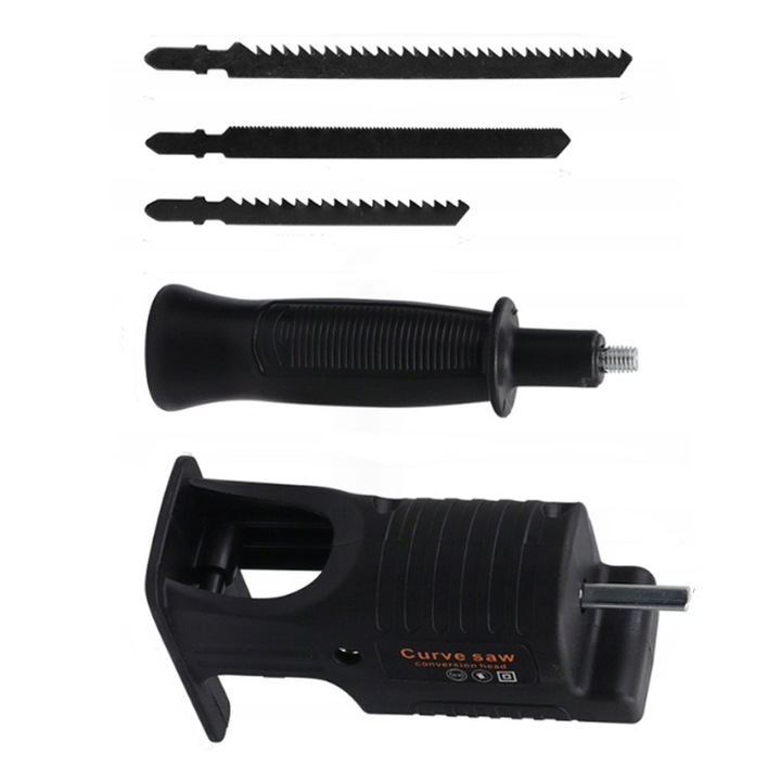 Adaptor multifunctional pentru masina de gaurit, rotopercutor, negru, portabil, ferastrau, BADU, 3 lame incluse