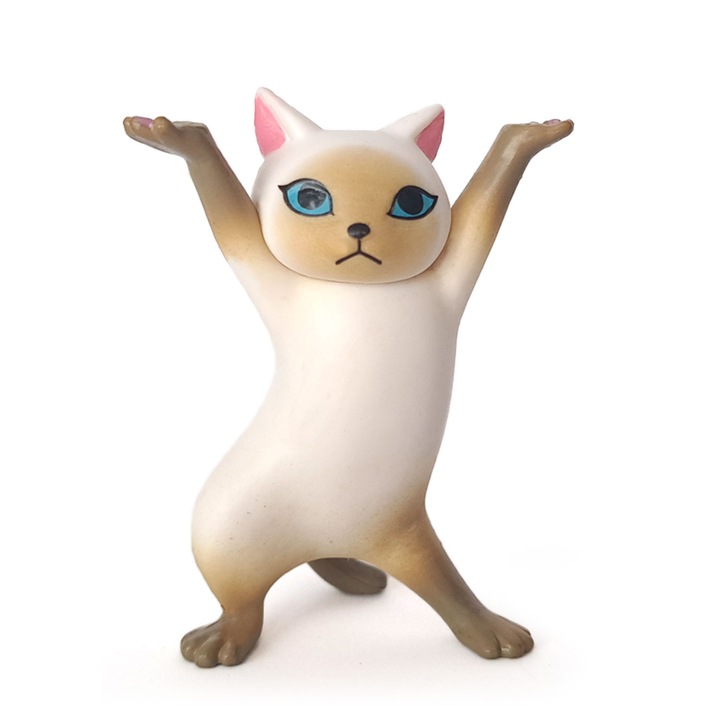 Figurina pisica pentru copii, zioda smart essentials®, jucarii animale domestice figurine pentru dezvoltarea creativitatii, decor miniatura pisica dansatoare, design simpatic si prietenos, plastic non toxic, 5x5.5 cm, alb/maro