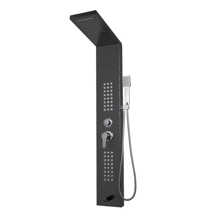 Хидромасажен душ панел Vevor DL-812, Функции Дъжд, Водопад, Масажни струи, Неръждаема стомана 304, Черен