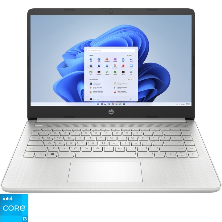 Laptop HP 14s-dq5011nq cu procesor Intel® Core™ i3-1215U pana la 4.4 GHz, 14", Full HD, 8GB DDR4, 256GB SSD, Intel® UHD Graphics, Windows 11 Home, Natural Silver