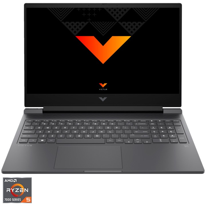 Лаптоп Gaming HP Victus 16-s0139nq, AMD Ryzen™ 5 7640HS, 16.1", Full HD, 144Hz, 16GB, 512GB SSD, NVIDIA® GeForce® RTX™ 3050 6GB, Free DOS, Mica Silver