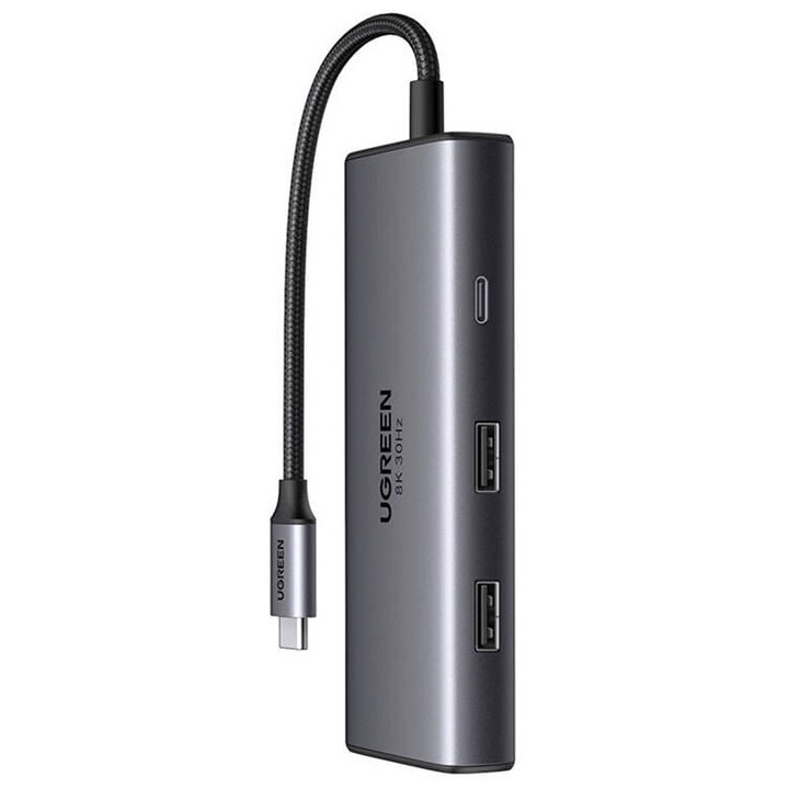 Хъб 6в1, Ugreen, 2x USB-A 3.0, USB-C 3.0, 2xHDMI, PD, сребрист