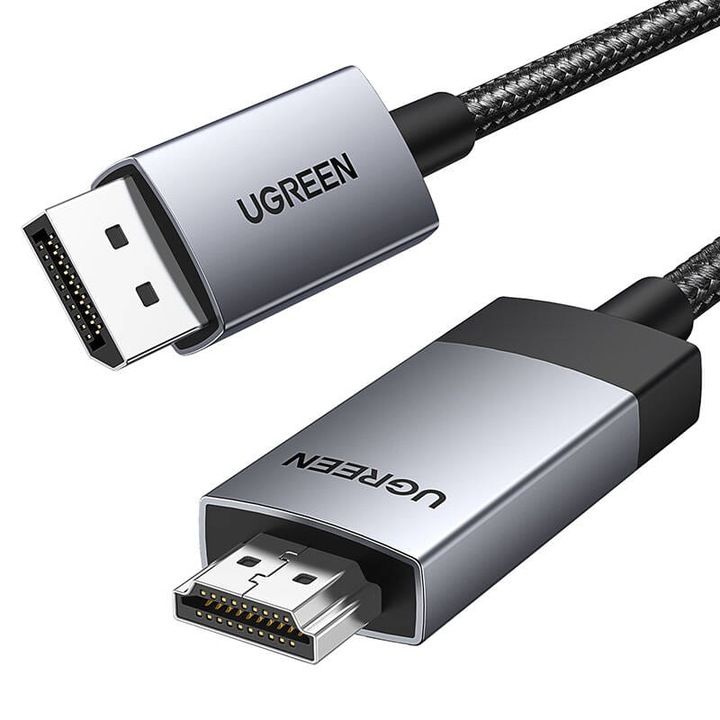 Кабел, Ugreen, Display Port към HDMI, 2 m, сив