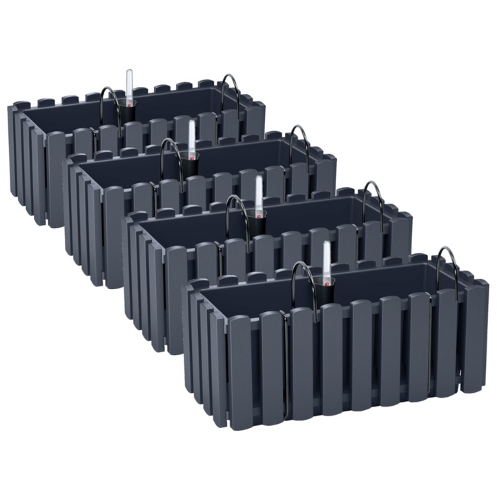 Set 4 Ghivece Decorative pentru Flori si Plante, din Plastic Rezistent, Design Modern, Culoare Negru Mat Elegant, Ideal pentru Interior si Exterior, Balcon, Terasa, Gradina, cu Dimensiuni Optime 16.2 cm x 18 cm x 38 cm, Jardiniere Durabile