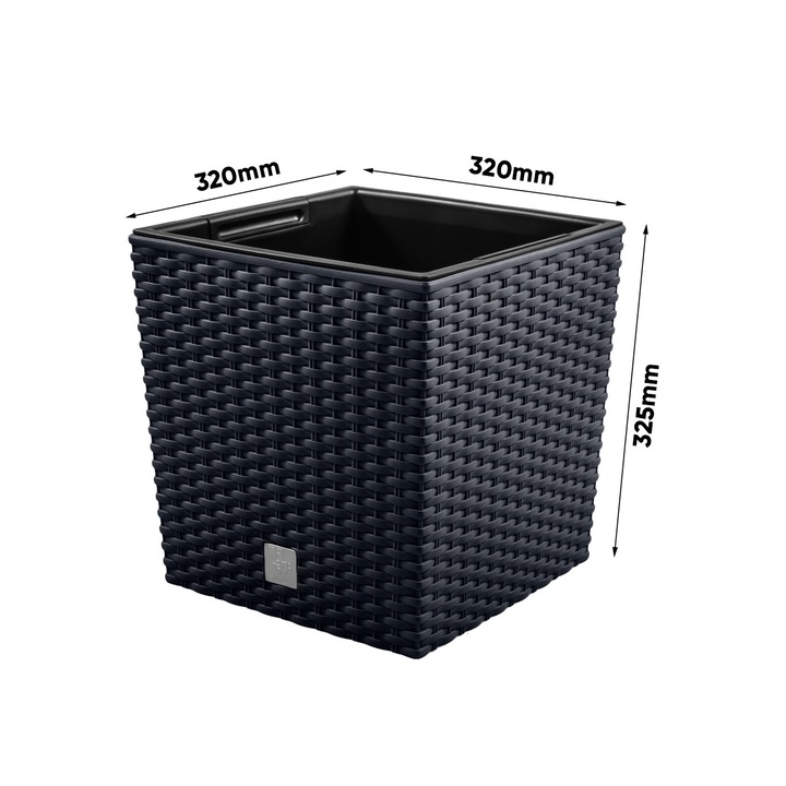 Ghiveci de flori si plante RATO LOW DRTS325L, patrat/cub, cu insert inteligent pentru drenaj optim si plantare usoara, design modern, culoare antracit mat, rezistent la inghet si UV, ideal pentru gradina, balcon, terasa si interior