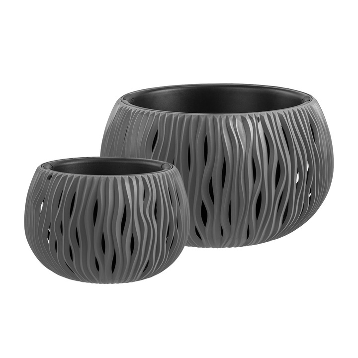 Set 2 ghivece de flori, Plastic, Negru