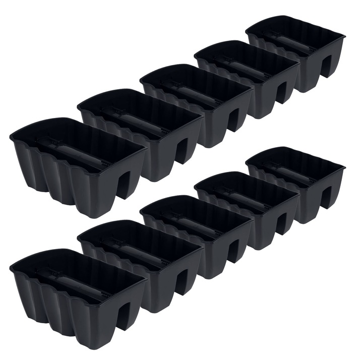 Set 10 Ghivece Flori Prosperplast, Negru, din Plastic Rezistent UV, pentru Gradina, Balcon, Terasa, Interior, Exterior, Cu Drenaj, Durabile, Ideale pentru Plante, Rasaduri, Decor Modern, Design Ergonomic, Reutilizabile