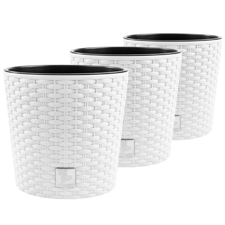 Set 3 ghivece flori Prosperplast, design modern, din plastic alb rezistent, diametru 37.5 cm, ideale pentru interior, exterior, balcon, terasa, gradina, decor elegant si durabil pentru casa si plantele tale