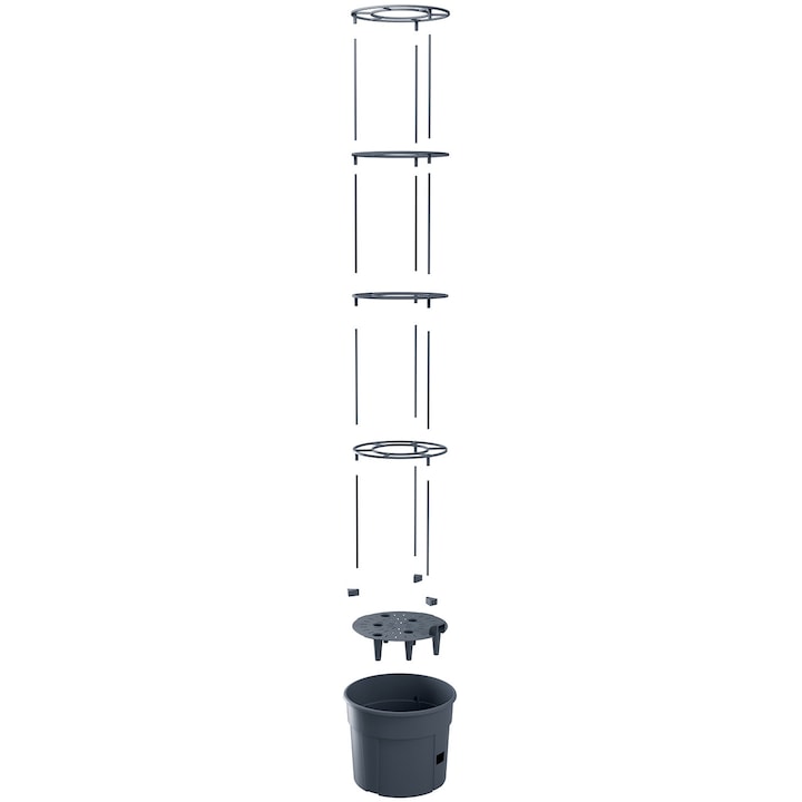 Set 4 ghivece profesionale Prosperplast, mari, pentru cultivat rosii, tomate si ardei, 28L, 31.5 cm, plastic robust, rezistent UV, gradina, balcon, terasa, drenaj, Gri Antracit