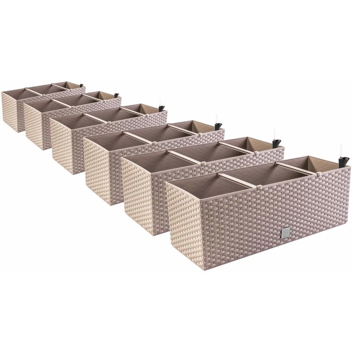 Set 6 Ghivece Jardiniera Lada RATO CASE DRTC500 Mocca, cu Sistem de Autoudare Integrat, din Plastic Rezistent, Forma Dreptunghiulara, pentru Interior, Balcon, Terasa si Gradina - Perfecte pentru Flori si Plante Verzi
