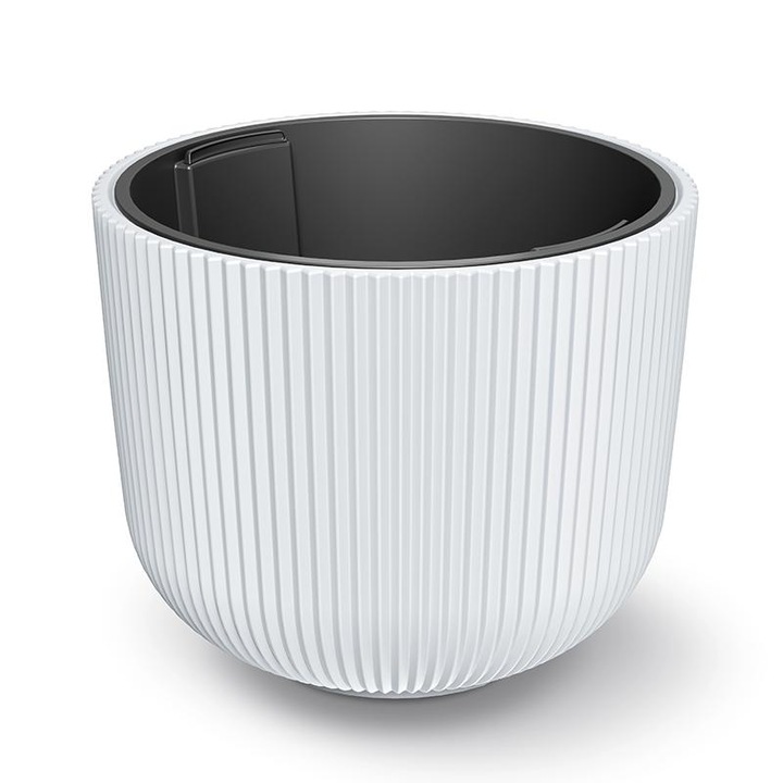 Ghiveci Rotund Prosperplast, Plastic Alb 385 mm, Vas Decorativ Premium, Interior Exterior, Gradina, Balcon, Terasa, Rezistent UV, Durabil, Design Modern, Ideal Flori si Plante, Eleganta Functionala, Cultivare Simpla