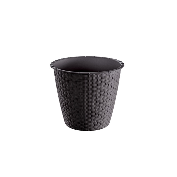 Ghiveci de flori Prosperplast, din plastic premium rezistent, culoare negru mat, diametru 17.3 cm – ideal pentru plante de interior si exterior, decor modern balcon, terasa, gradina, vas multifunctional pentru plantare, design elegant