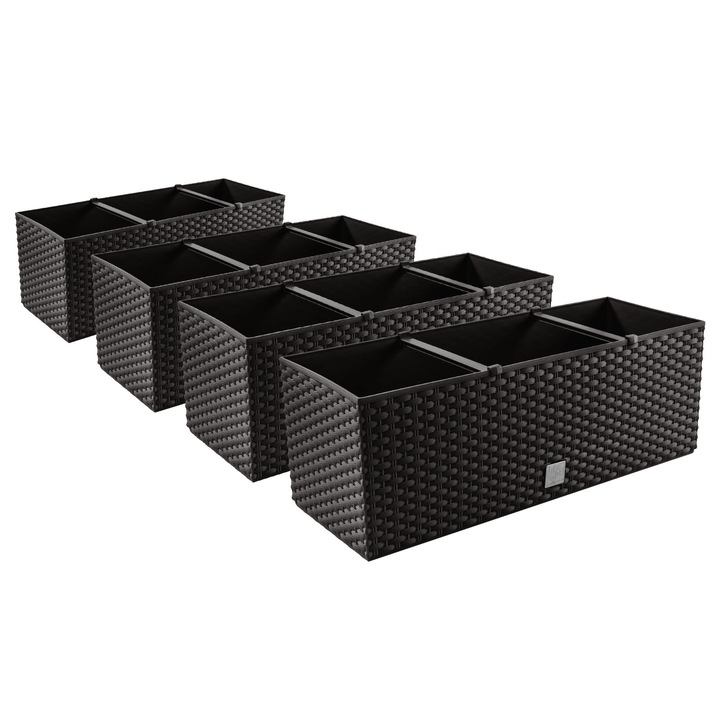 Set 4 Ghivece de Flori Prosperplast Standard Negru, Ø 18.5 cm, din Plastic Rezistent, Design Modern, Ideale pentru Interior, Exterior, Balcon, Terasa, Plante, Decor Acasa