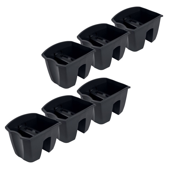 Set 6 Ghivece de Flori Prosperplast Negre, Rotunde, din Plastic Rezistent, Diametru 20.5 cm, pentru Interior & Exterior, Balcon, Terasa, Design Modern, Durabil, Solutia Ideala pentru Gradinarit Urban, Amenajari Florale