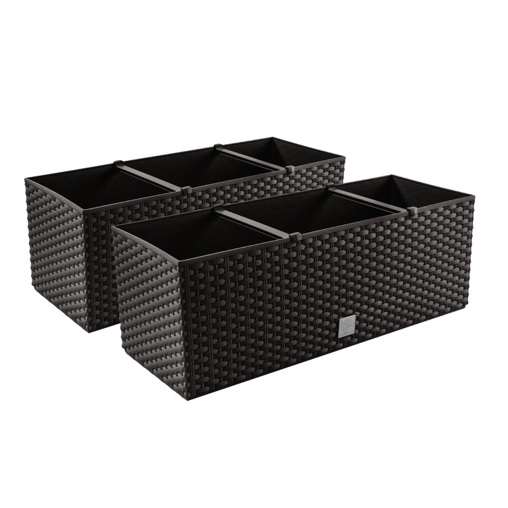 Set 2 ghivece de flori decorative Prosperplast, design modern, elegante, negre mat, rezistente pentru interior si exterior, perfecte pentru plante, gradina, balcon, terasa, casa si birou, calitate superioara