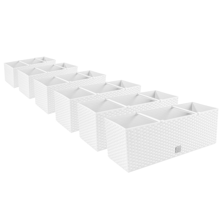 Set 6 Ghivece Flori Prosperplast Albe, 185mm, Plastic Rezistent Durabil, Design Modern, Decor Elegant Interior Exterior, Balcon, Terasa, Plante Verzi, Orhidee, Ierburi, Rezistent UV si Inghet, Calitate Premium pentru Casa si Gradina