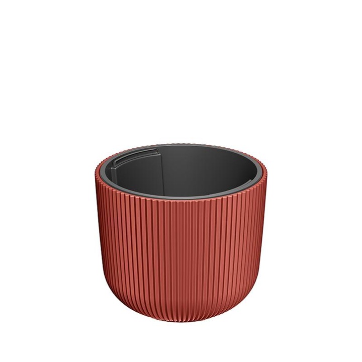 Ghiveci rotund Prosperplast, plastic rezistent, cu insertie auto-udare, decorativ, 29.8x25.7cm, Rosu/Gri, ideal flori plante, gradina, balcon, terasa, interior/exterior, design modern, durabil, EAN 5905197563015