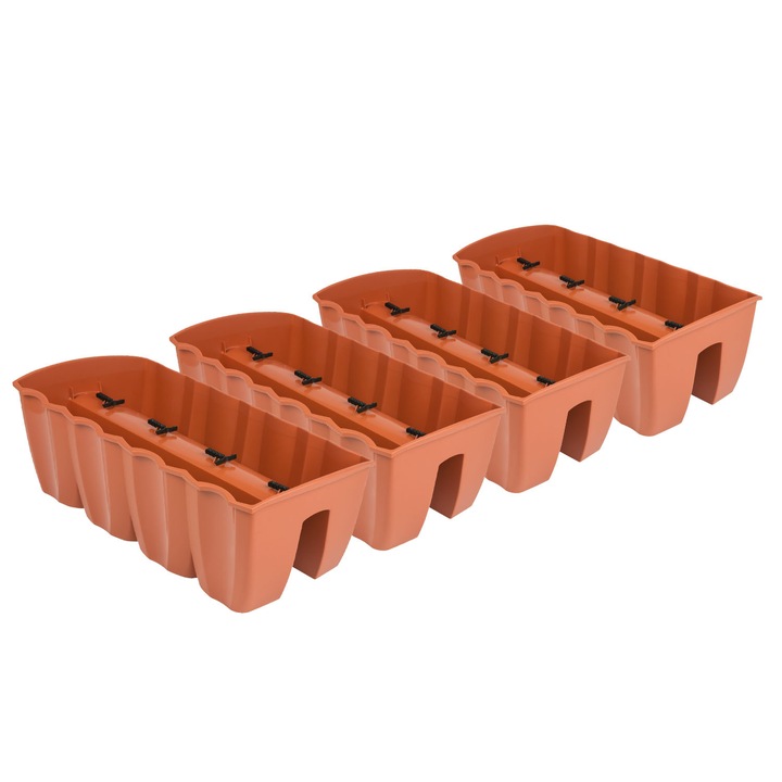 Set 4 Ghivece de Flori Prosperplast, Ghiveci Decorativ pentru Plante de Interior si Exterior, Design Modern, din Plastic Rezistent, Culoare Maro, Ideal pentru Gradina, Balcon, Terasa, Birou sau Casa, Calitate Premium