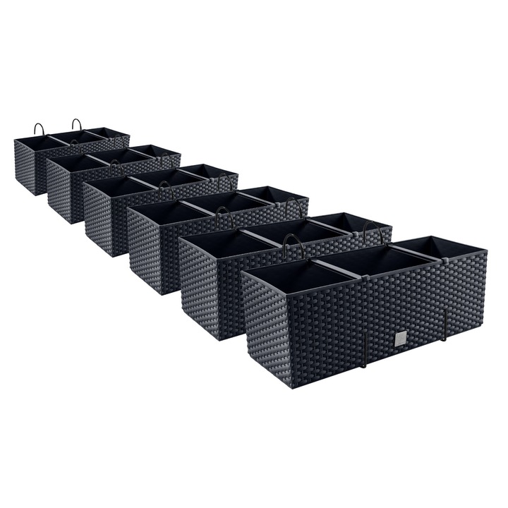 Set 6 Ghivece Flori Prosperplast, Plastic Premium, Negru Mat, Diametru 185mm, Rezistente UV, pentru Interior si Exterior, Gradina, Balcon, Terasa, Plante Verzi si Aromate, Design Elegant, Durabilitate Extinsa