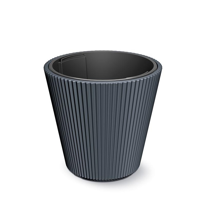 Ghiveci rotund Prosperplast Milly, diametru 37cm, design modern, elegant, din plastic rezistent, culoare antracit, ideal pentru flori, plante, decor interior, exterior, terasa, balcon, gradina, pentru o amenajare de vis