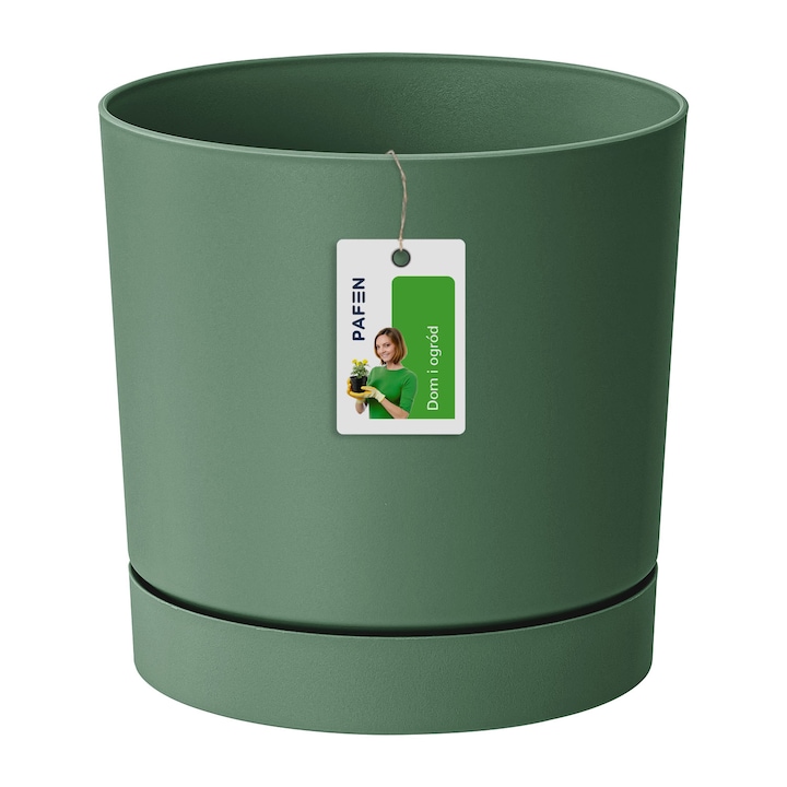 Ghiveci de flori modern Tubo P DPOP400-2411U, rotund, cu suport elegant, din plastic rezistent UV, culoare verde Pin, pentru interior si exterior, pentru plante, decor casa si gradina, design premium, durabil, ideal pentru terasa si balcon