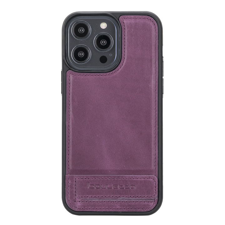 Калъф за iPhone 14 Pro Max, Bouletta Flex Cover Base, MagSafe съвместим, функция стойка, тънък, естествена кожа, мека TPU рамка, тип заден капак, лилав цвят