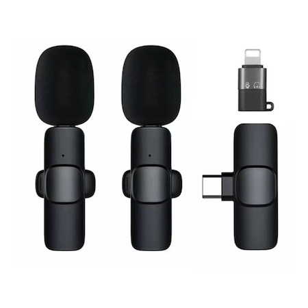 Dublu Microfon Lavalier Universal cu Reducere de Zgomot si Compatibilitate Tip-C si Apple, autonomie declarata 8 ore