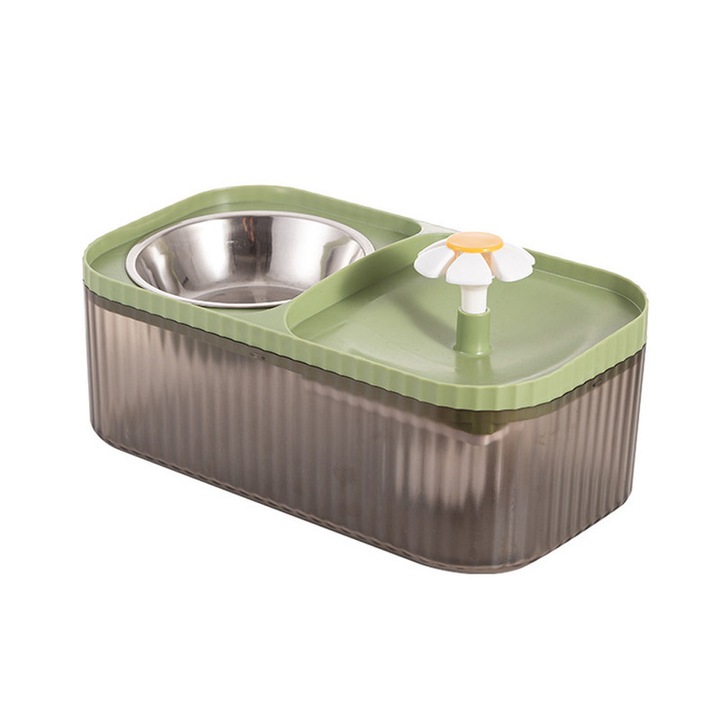 Fantana de apa si castron pisici, LEOKOR®, 3L, Bol din otel inoxidabil, Cu 3 filtre, Verde