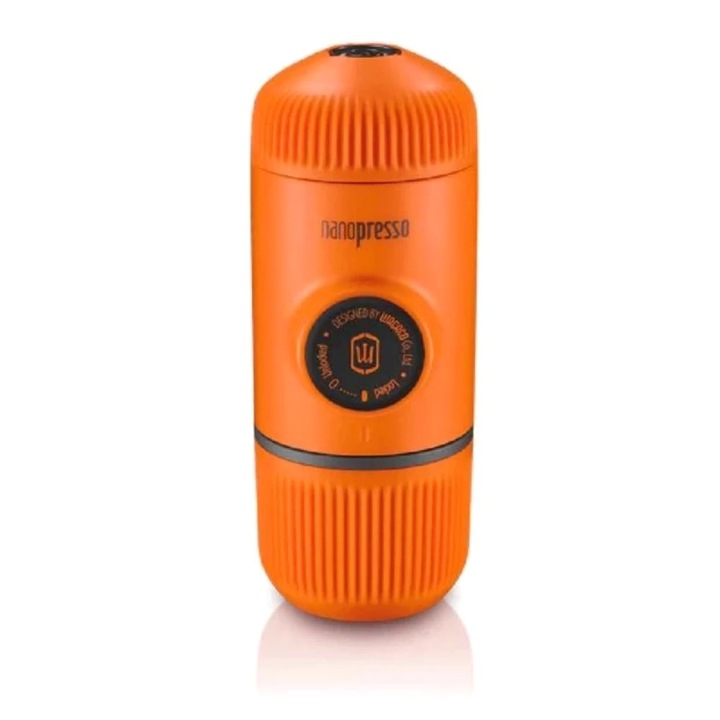 Преносима еспресо машина Wacaco Nanopresso Orange Patrol, 18 бара, работи с мляно кафе, без ток и допълнително захранване