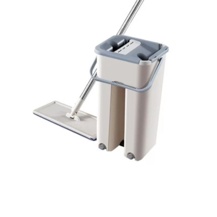 Mop cu laveta din microfibra si galeata cu doua cuve de spalare/uscare, 2 Rezerve