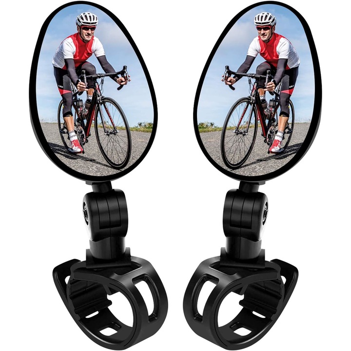 2db visszapillantó tükör készlet kerékpárokhoz, Üveg / ABS, 360°-ban elforgatható, 7 x 5 cm, Fekete