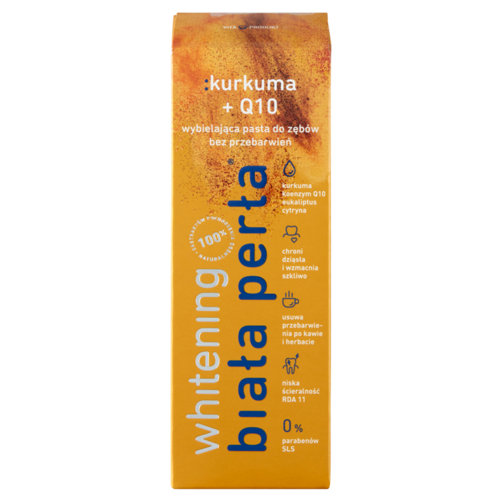 Fogkrém, White Pearl, Fehérítő, Elszíneződésmentes Kurkuma + Q10, 75 ml