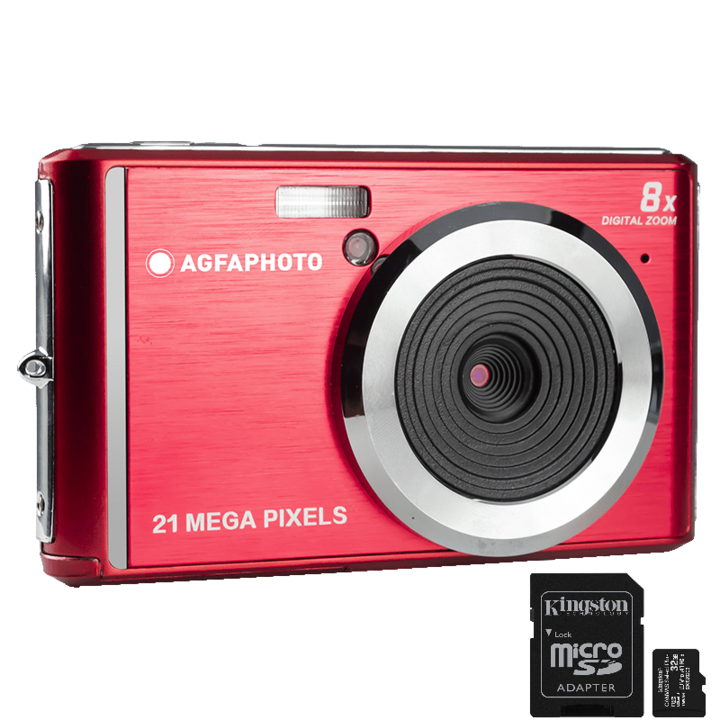 Пакет Цифров фотоапарат AgfaPhoto DC5200 21MP HD 720p Червен и 32 GB карта