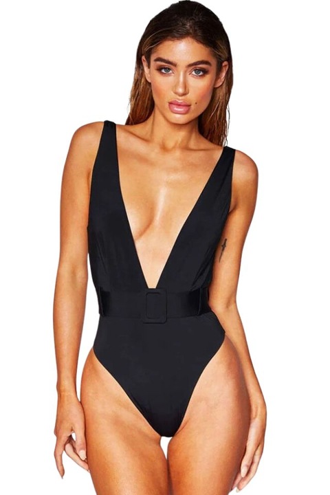 Costum de baie intreg push up Selena cu decolteu adanc Negru, Negru