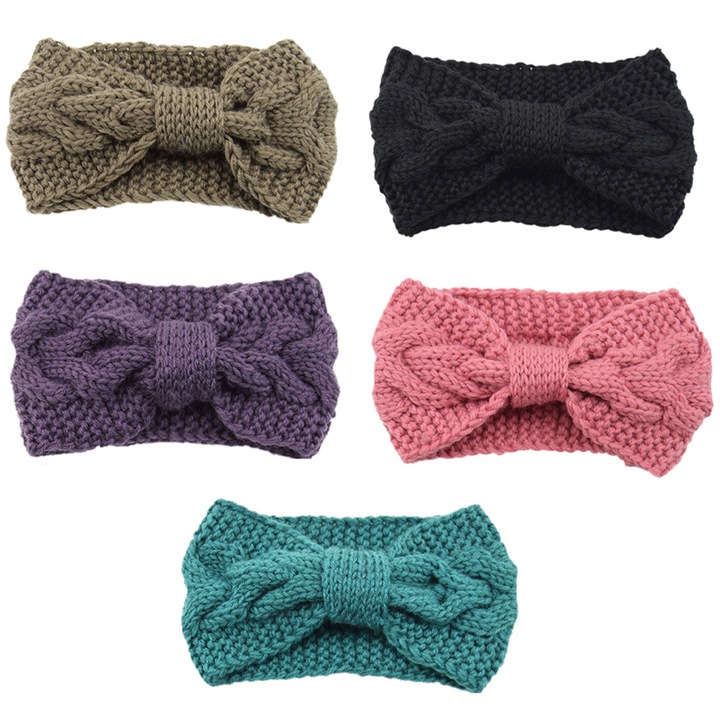 QttvbTna лента за глава, плетена, 5 бр, еластична, многоцветна