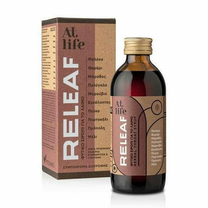 Sirop pentru tuse productiva si expectoratie, AtLife Releaf cu Miere, Propolis si Plante Aromatice, 150ml, pentru adulti si copii de +12 ani