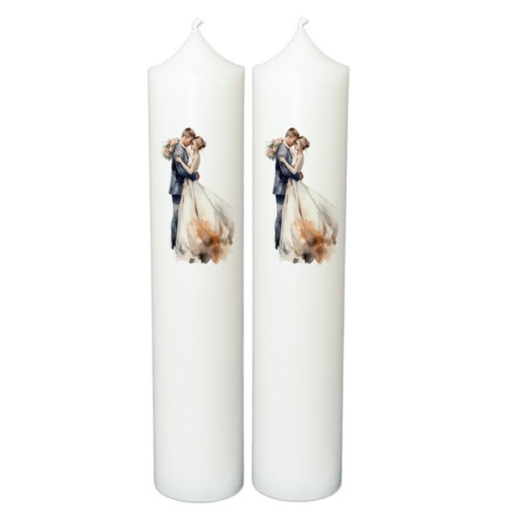 Set 2 Lumanari Nunta Miri Imbratisati H35cm, D7cm